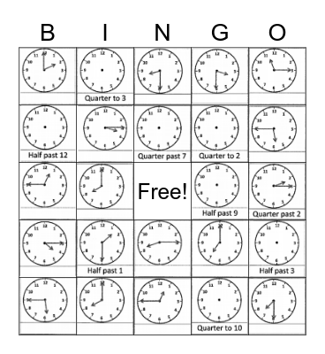 Telling Time (Quarter Hours) Bingo Card