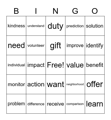 3rd Grade, Unit 1 Vocabulary Bingo Card