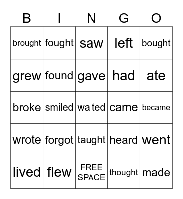PAST TENSE Bingo Card