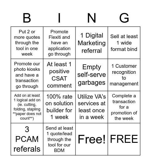 Print and Marketing Bingo Card