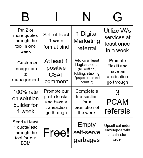 Print and Marketing Bingo Card