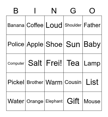 Cognate/false friend/loaner Bingo Card