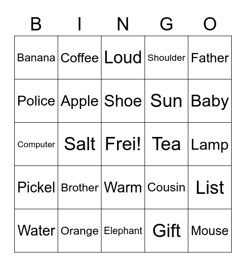 Cognate/false friend/loaner Bingo Card