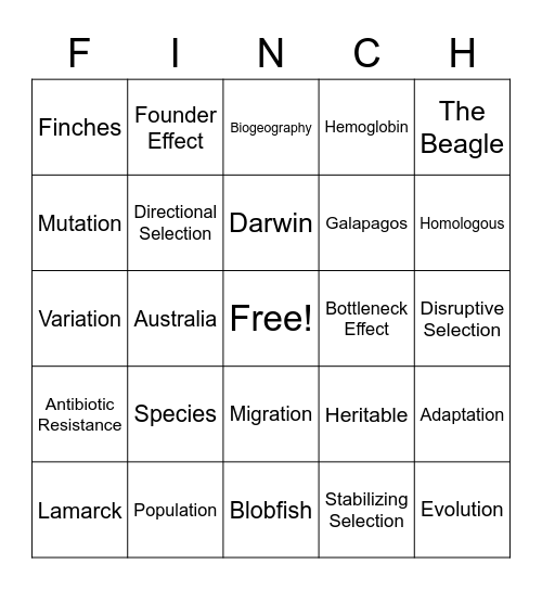 Unit 3: Genetics & Evolution Bingo Card