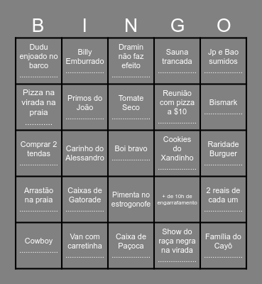 Bingo Réveillon do X******* 2021 Bingo Card