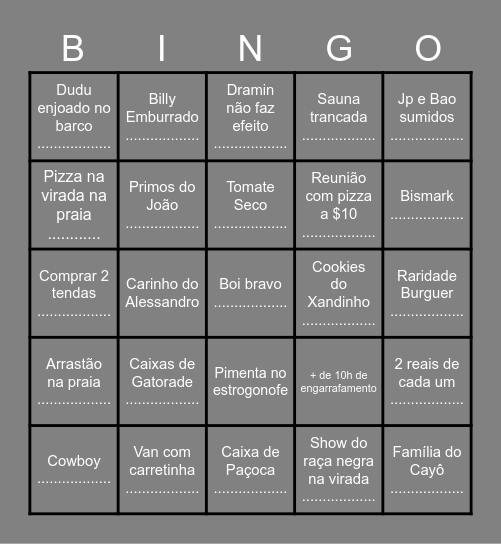 Bingo Réveillon do X******* 2021 Bingo Card