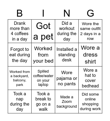 WFH Bingo Card