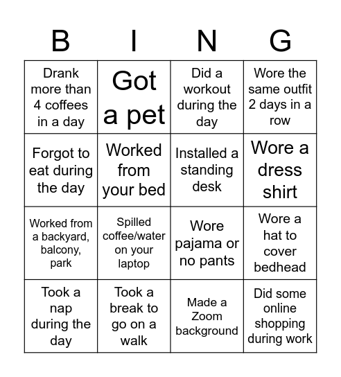 WFH Bingo Card