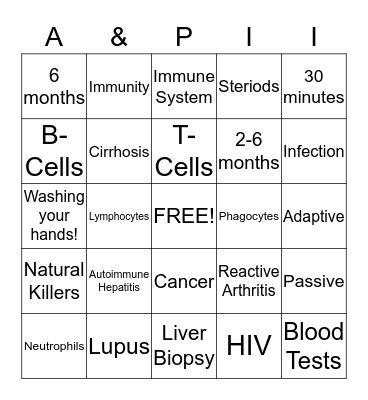 Immune System Bingo Card