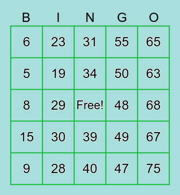 Number Bingo Card