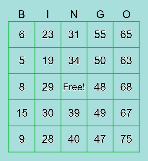 Number Bingo Card