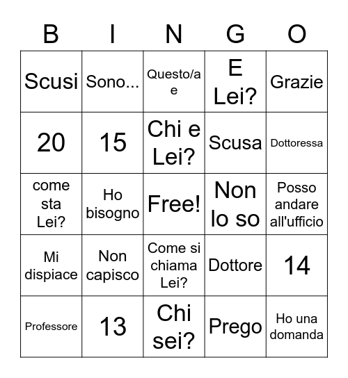 Formale/Espressioni di classe Bingo Card