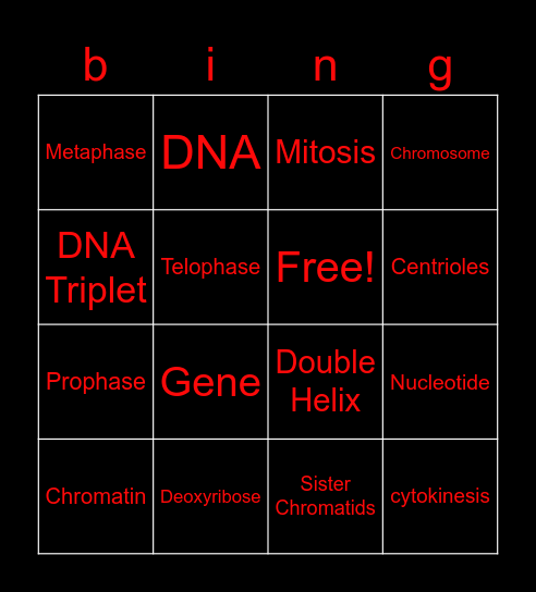 Vocabulary bingo Card