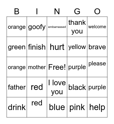 Sign Language Bingo Card