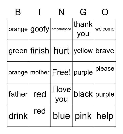 Sign Language Bingo Card