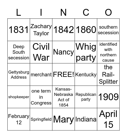 LINCO Bingo Card