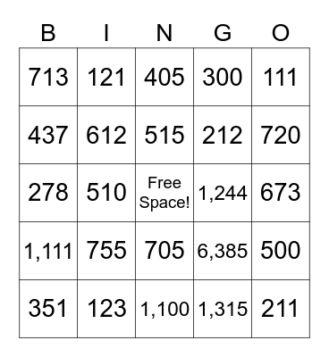 Subtraction Bingo! Bingo Card