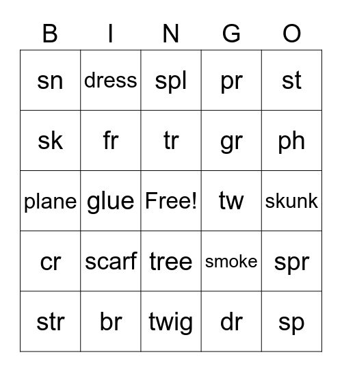 CONSONANT BLENDS #2 Bingo Card