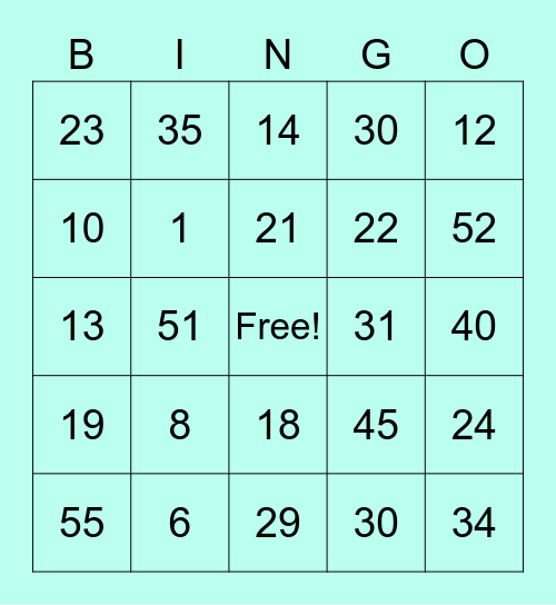 numbers 1 55 bingo card