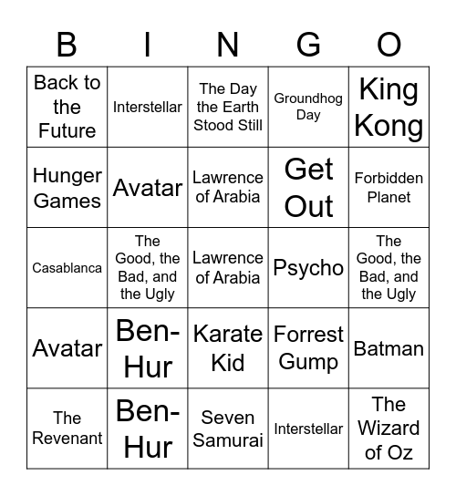 Charlotte's Movie Bingo Card