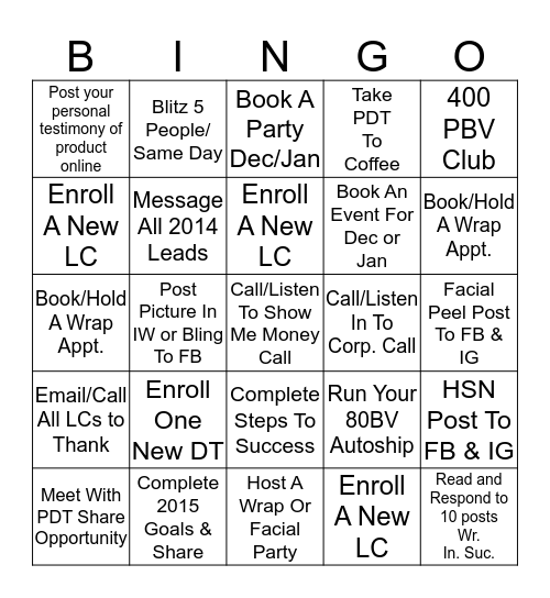 IT WORKS DECEMBER BINGO Card