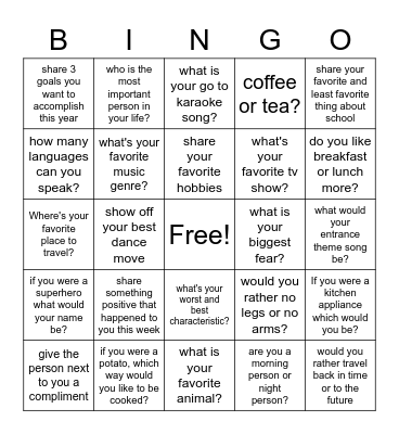 Social Bingo Card