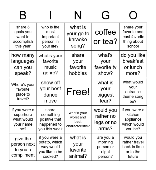 Social Bingo Card