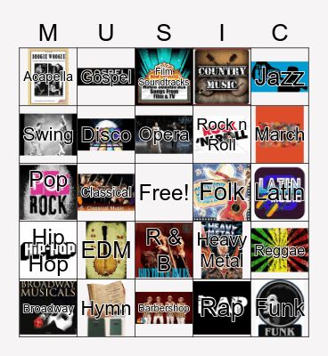 Musical Genre Bingo Card
