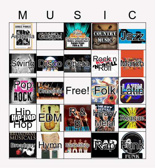 Musical Genre Bingo Card