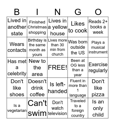 Getting to Know You Bingo Card