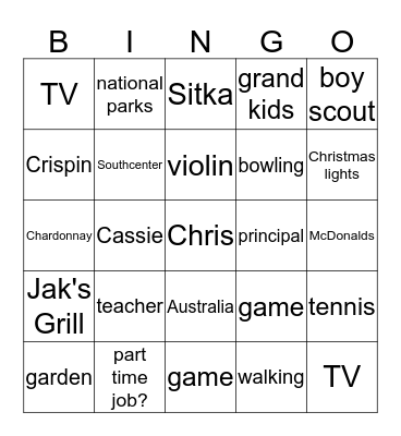 Chuck Bingo Card