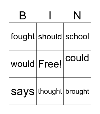 Sight Words Set 5 Bingo Card