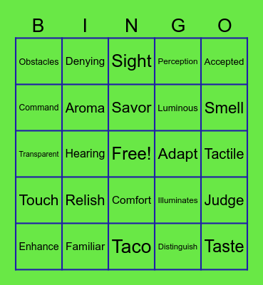Come To Your Senses Bingo Card