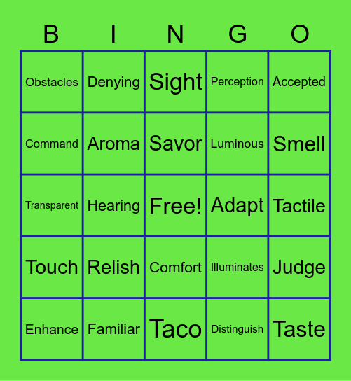 Come To Your Senses Bingo Card