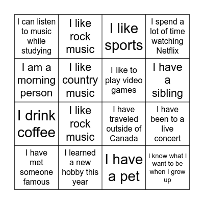 Group Bingo! Bingo Card