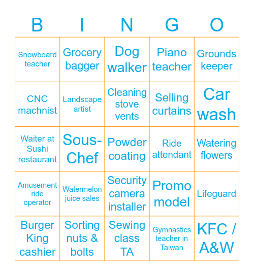 Different Jobs Bingo Card
