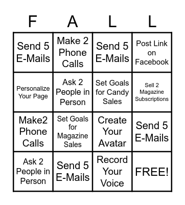 Fall Product Sale Bingo Card