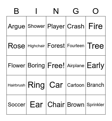 R Words Bingo Card