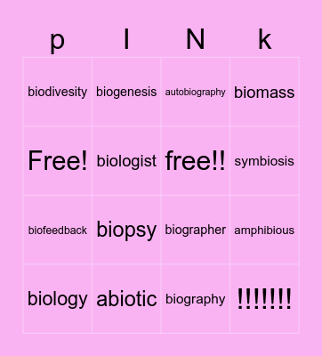 pink group Bingo Card