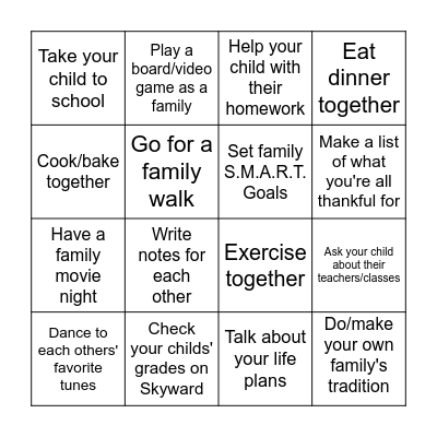 Parental Involvement Day Bingo Card
