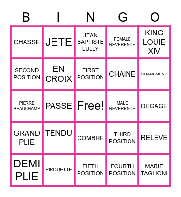 COACH TERRELL'S BALLET BINGO Card