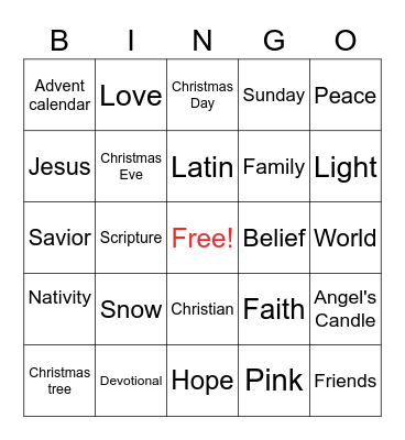 Advent Bingo Card