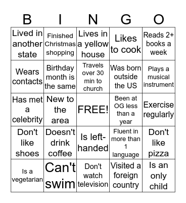 Getting to Know You Bingo Card