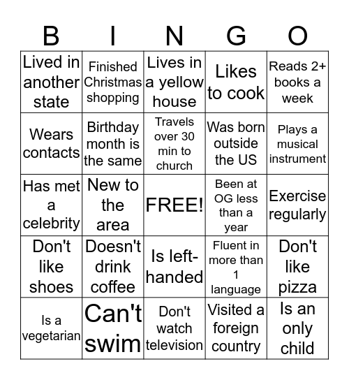 Getting to Know You Bingo Card