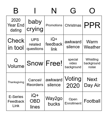 11-4-2020 Bingo Card