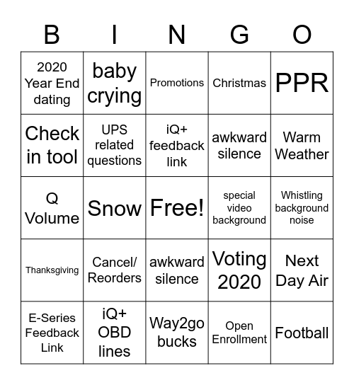 11-4-2020 Bingo Card
