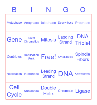 Biology unit 5 vocab Bingo Card
