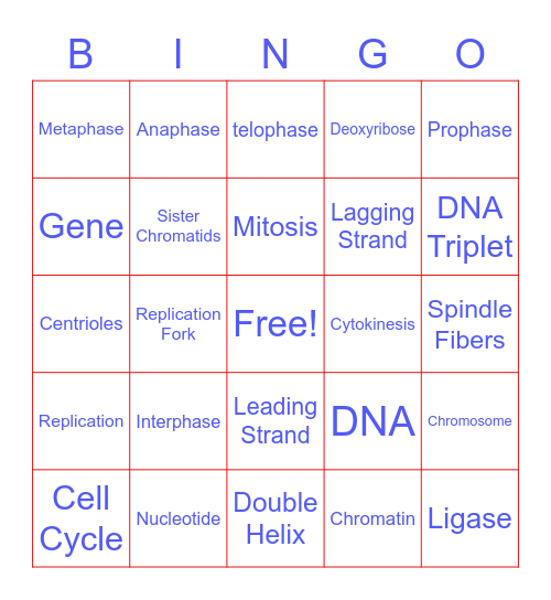 Biology unit 5 vocab Bingo Card
