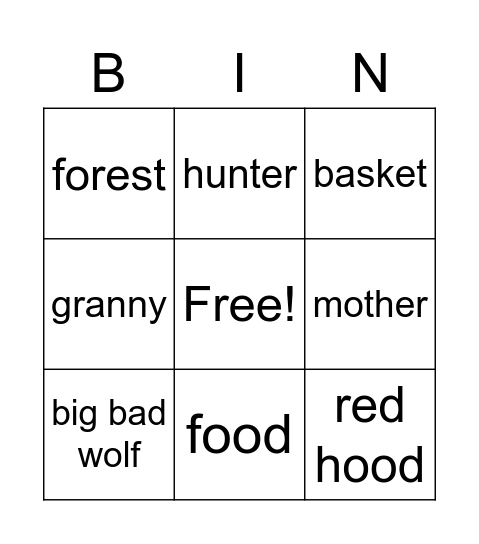 Little Red Riding Hood Bingo Card