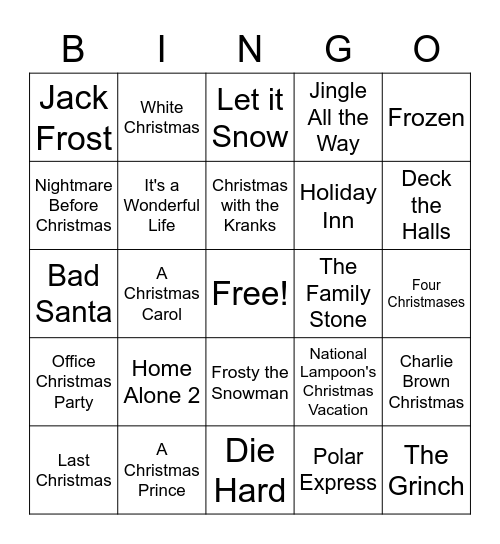 Gamma Christmas Bingo Card